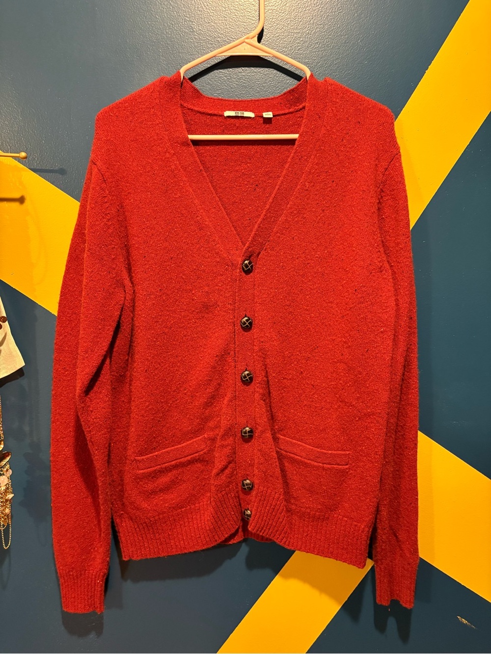 Uniqlo Brick Red Wool Blend V-Neck Cardigan EUC